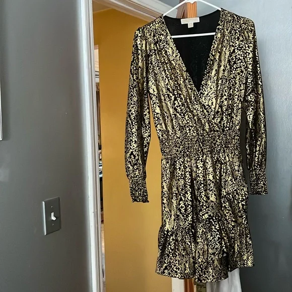 Michael Kors, dressy, black and gold dress above knee